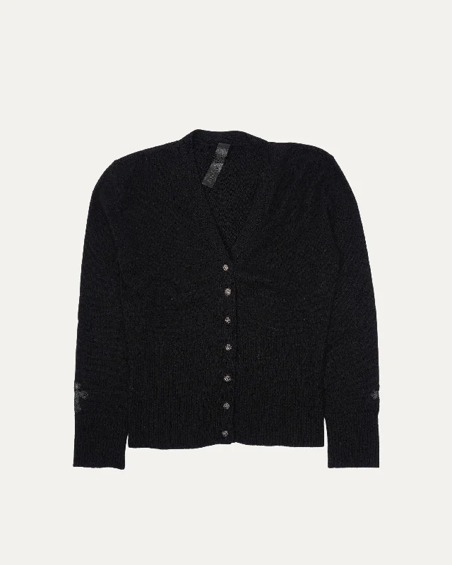 Cashmere Cross Patch Cardigan Satin Blend Silk Blend Wool Blend