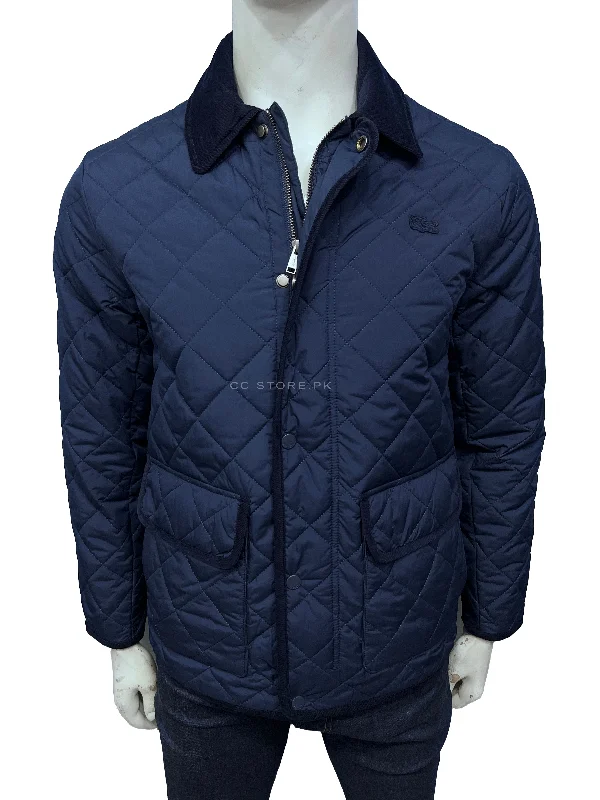 Lacoste Diamond Quilted Navy Blue Jacket Satin Fabric Silk Fabric Chiffon Fabric