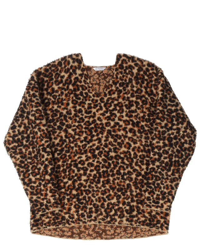 Wool-Blend Cheetah-Print Sweater Embroidered Appliqued Beaded