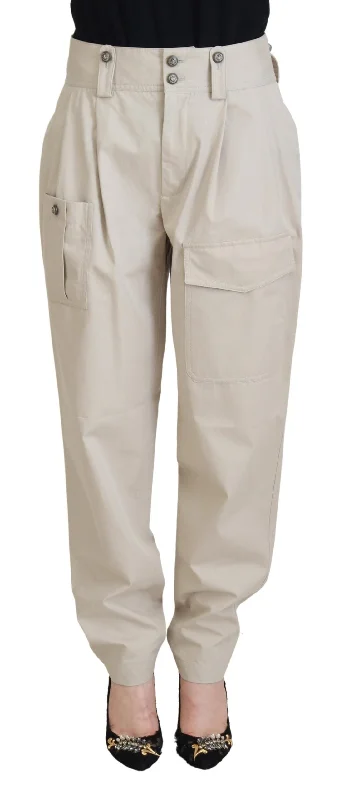 Dolce & Gabbana Elegant Beige Cotton Trousers Trousers Floral Bohemian