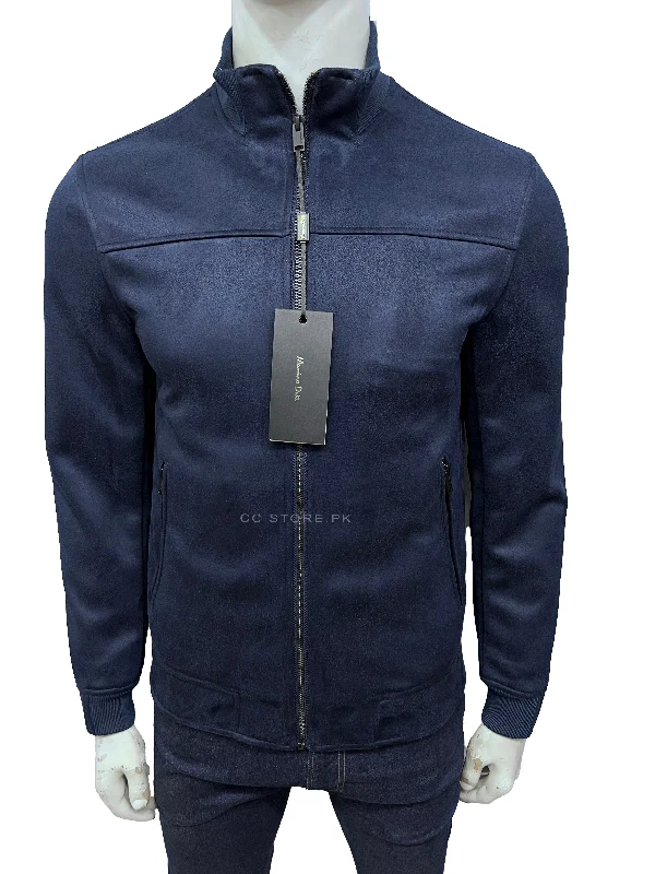 MD Suede Navy Blue Slim Fit Jacket Belted Jacket Elasticated Jacket Padded Jacket