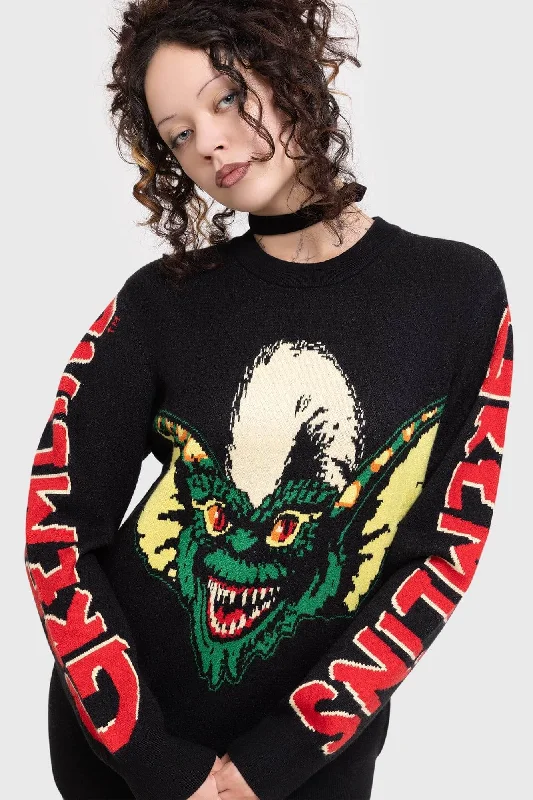 Gremlin Stripe Knit Sweater Welt Pockets Slit Pockets Flap Pockets