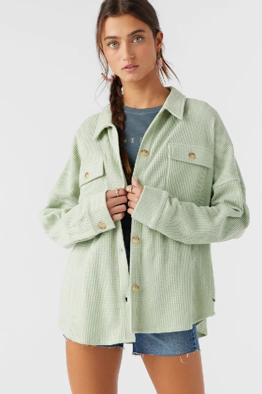 O'Neill TOUR WAFFLE KNIT JACKET - DESERT SAGE Front Pockets Side Pockets Patch Pockets