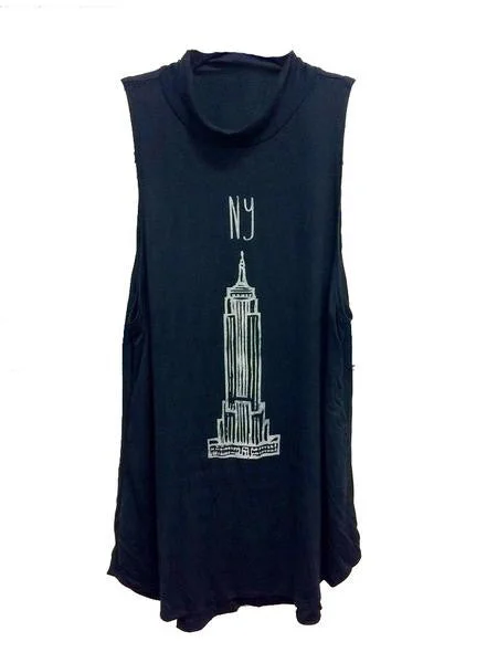 4th & Rose NYC Empire State Building Black Mock Neck Tank teal tank top