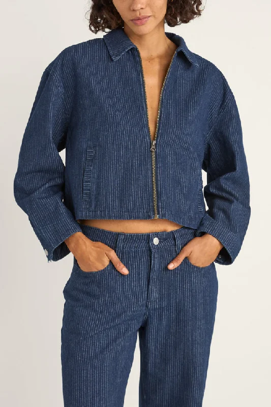 Rhythm Pinstripe Cropped Jacket - INDIGO Denim Jacket Leather Jacket Suede Jacket