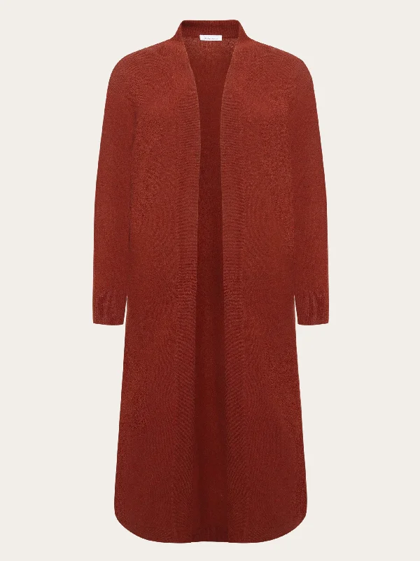 Lambswool long cardigan - RWS - Fired Brick Slim Fit Regular Fit Oversized
