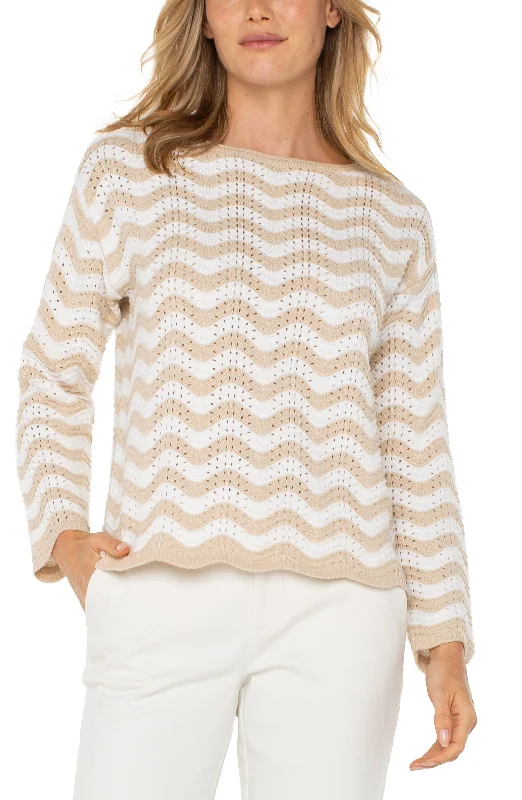 LONG SLEEVE BOATNECK SWEATER Welt Pockets Slit Pockets Flap Pockets