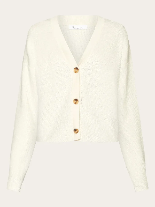 Loose cotton racking stitch cardigan - GOTS/Vegan - Egret Patchwork Embroidered Appliqued