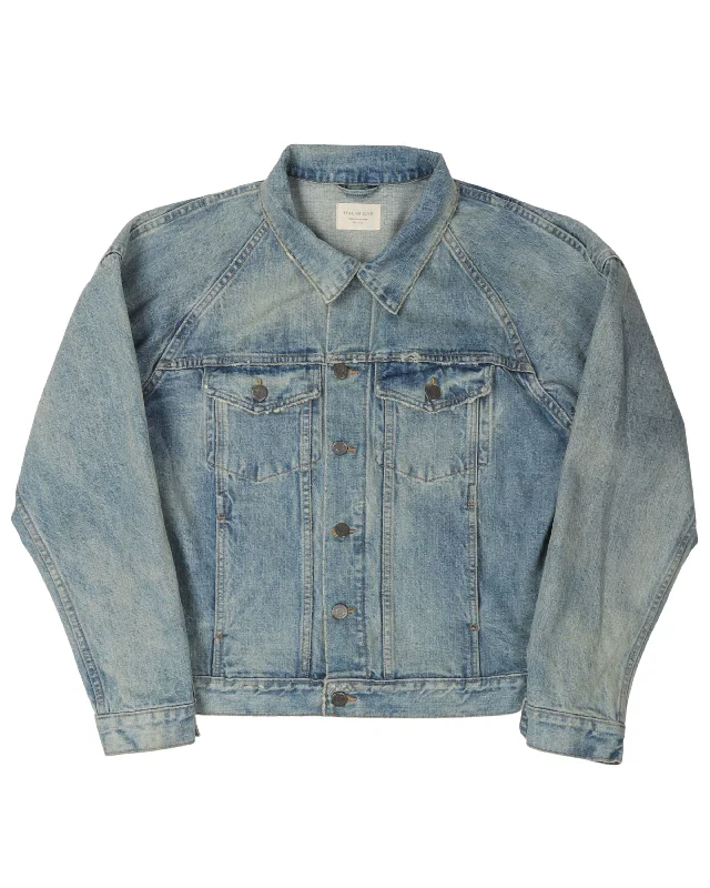 Fourth Collection Denim Trucker Jacket Notch Collar Peter Pan Collar Cowl Neck