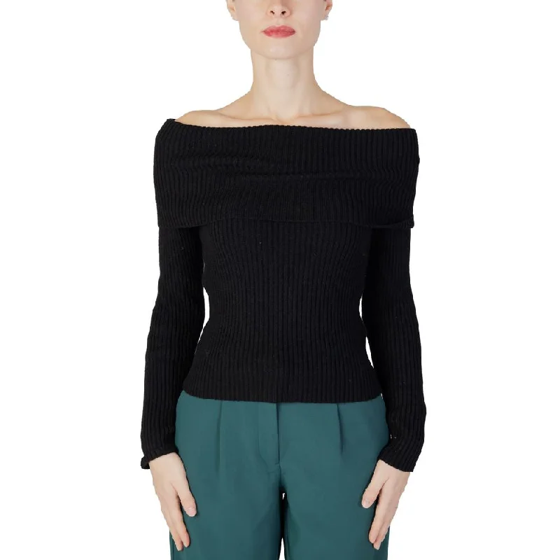 Only Black Viscose Sweater Graphic Sweater Embroidered Appliqued