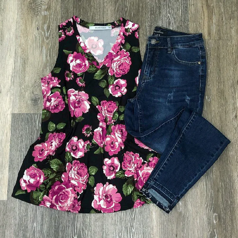 Pretty in Pink Floral V-Neck Tank cute tank top