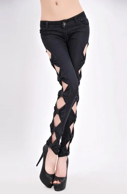 New Fashion Cool Vintage Ladies Sexy Hollow Casual Ripped Denim Jeggings Trouser side bow jeans Trousers Fall Fleece New Fashion Cool Vintage Ladies Sexy Hollow Casual Ripped Denim Jeggings Trouser side bow jeans Trousers Fall Fleece