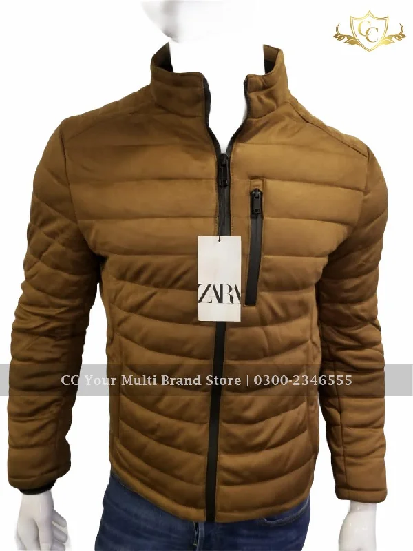 ZR Man Suede Quilted Camel Jacket Fleece Fabric Down Fabric Feather Fabric