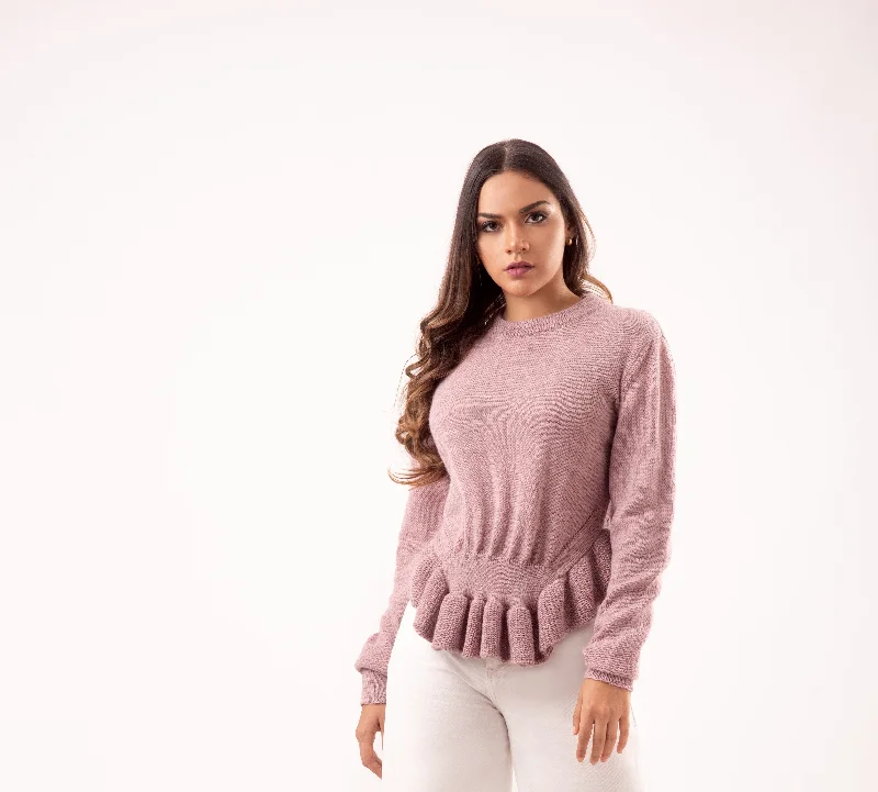 Luisa Ruched & Ruffled Onda Sweater Silk Blend Satin Velvet