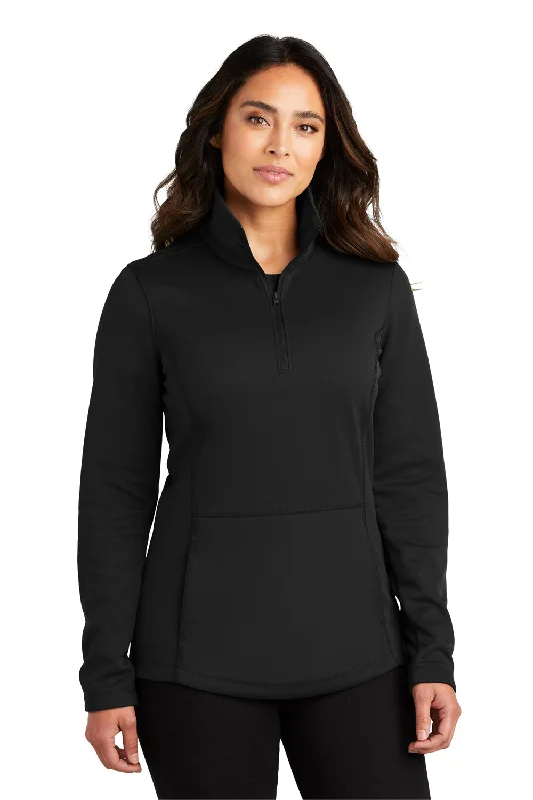 Port Authority Womens Smooth Fleece 1/4 Zip Hooded Jacket - Deep Black